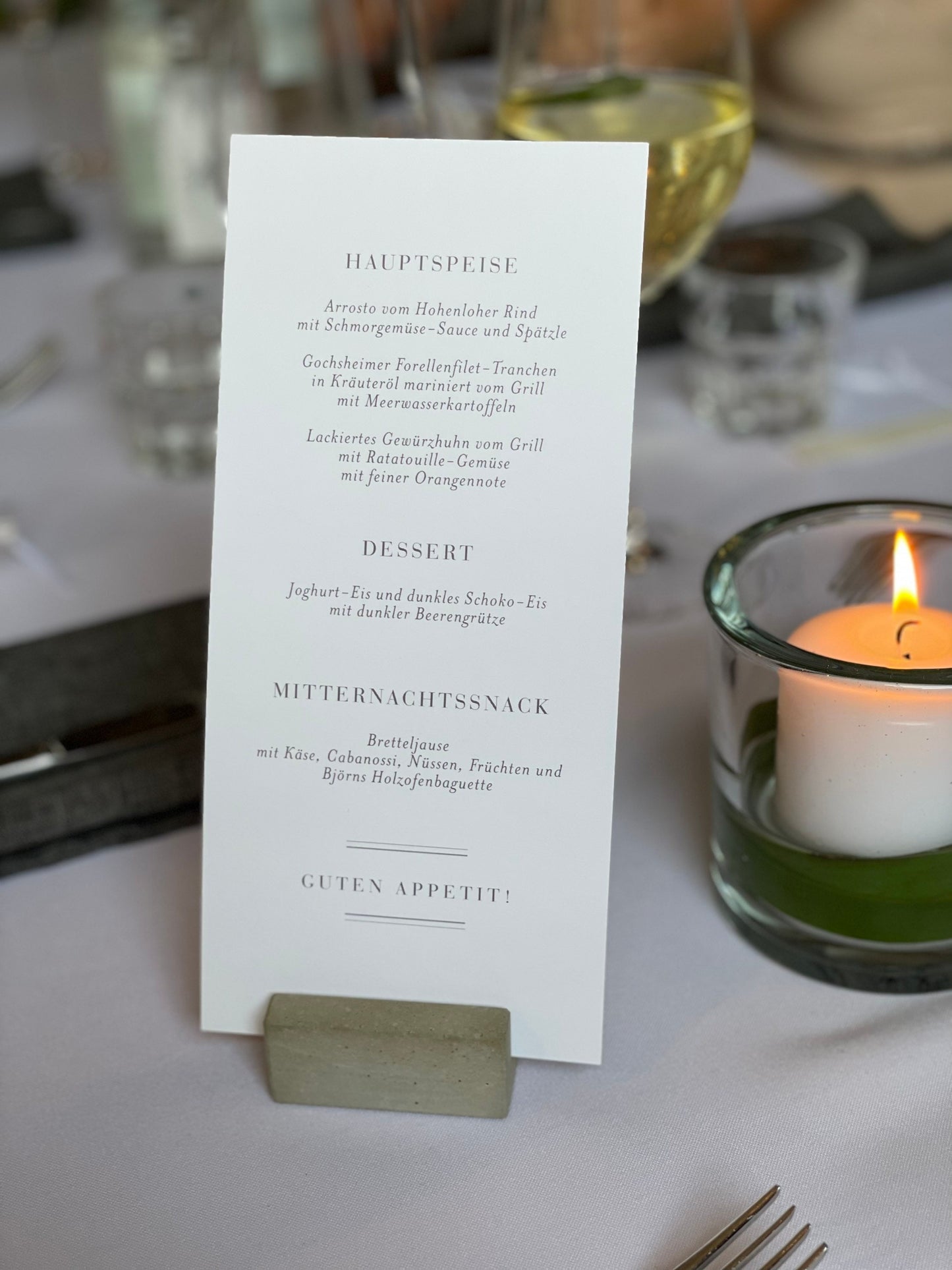 Menükarte auf einer Hochzeit